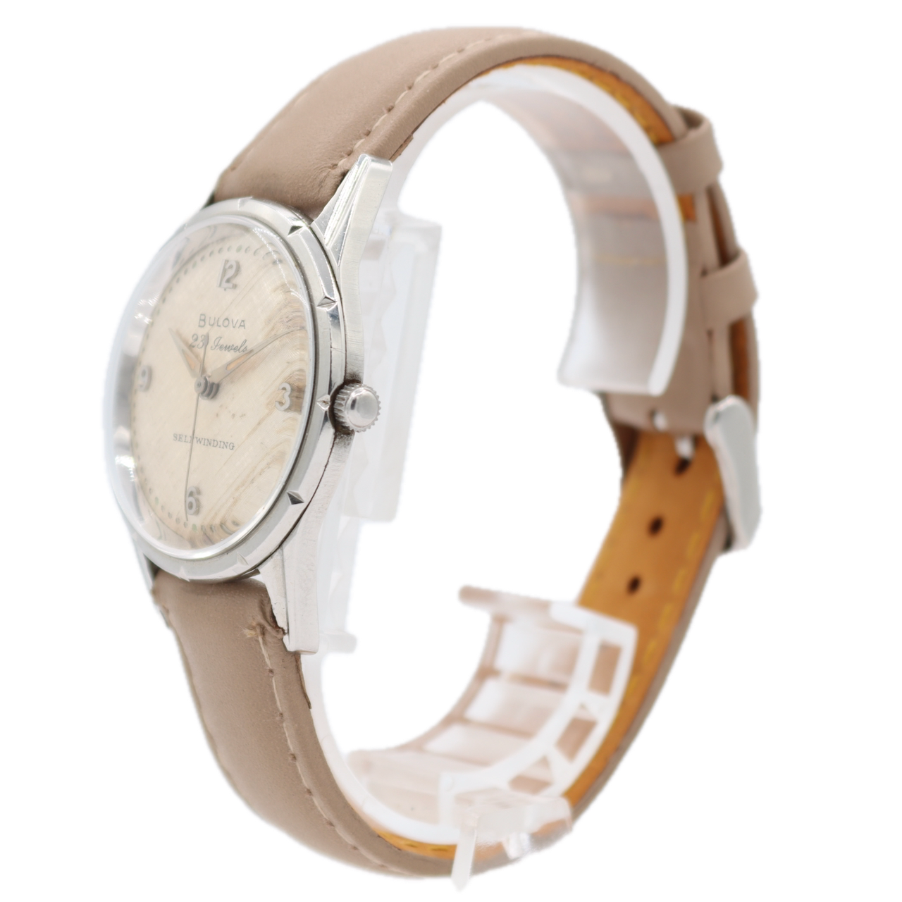 Vintage 33.5mm 1960 Bulova Linen Dial 23 Jewel Men's Automatic Wristwatch Steel