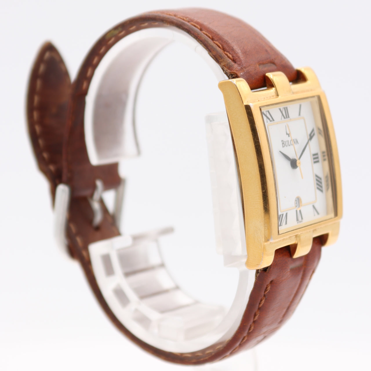 Vintage 26mm 1974 Bulova 97B41 Tank Men's Quartz Wristwatch Gold Plated Roman