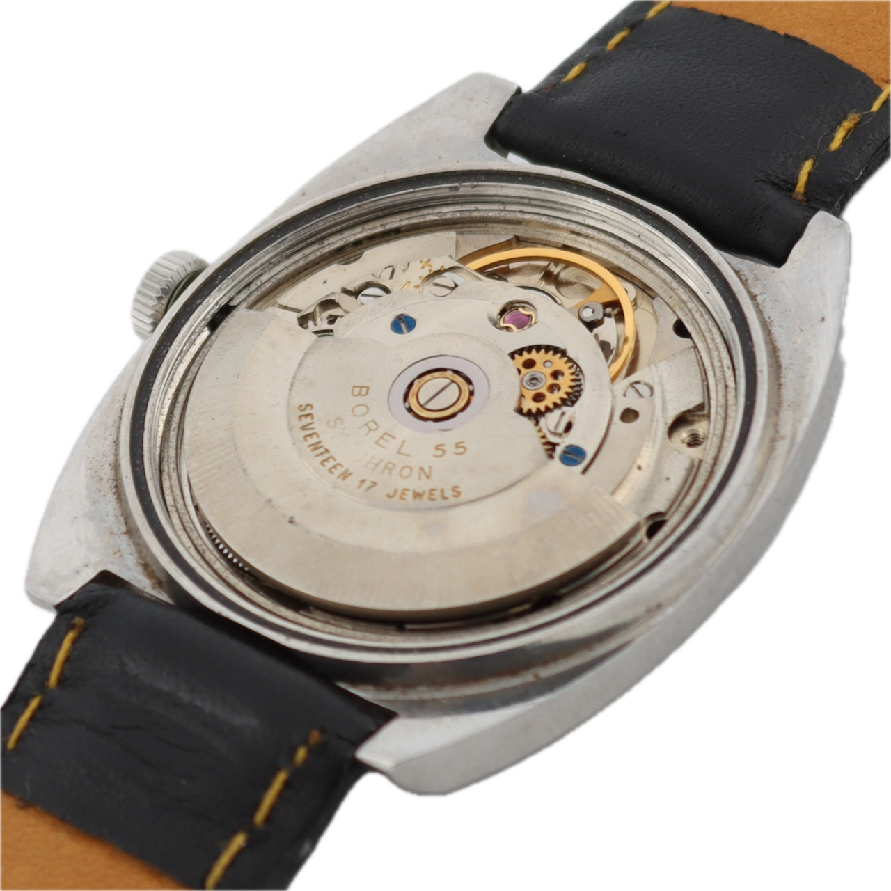 Vintage 34mm Ernest Borel Blue Date Men's Automatic Wristwatch Swiss Steel