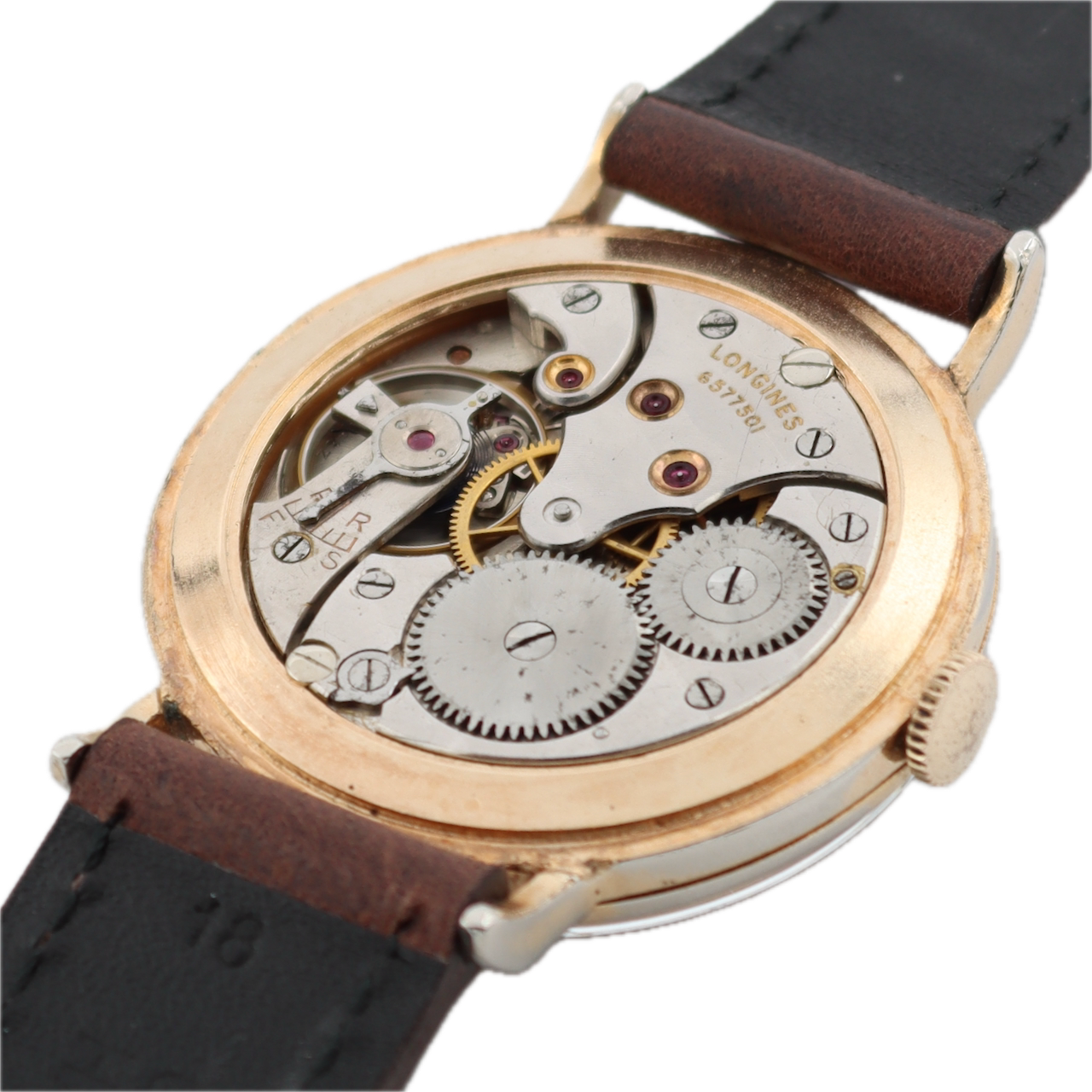 Vintage 35mm 1943 Longines Overized Men's Mechanical Wristwatch Gold Plated