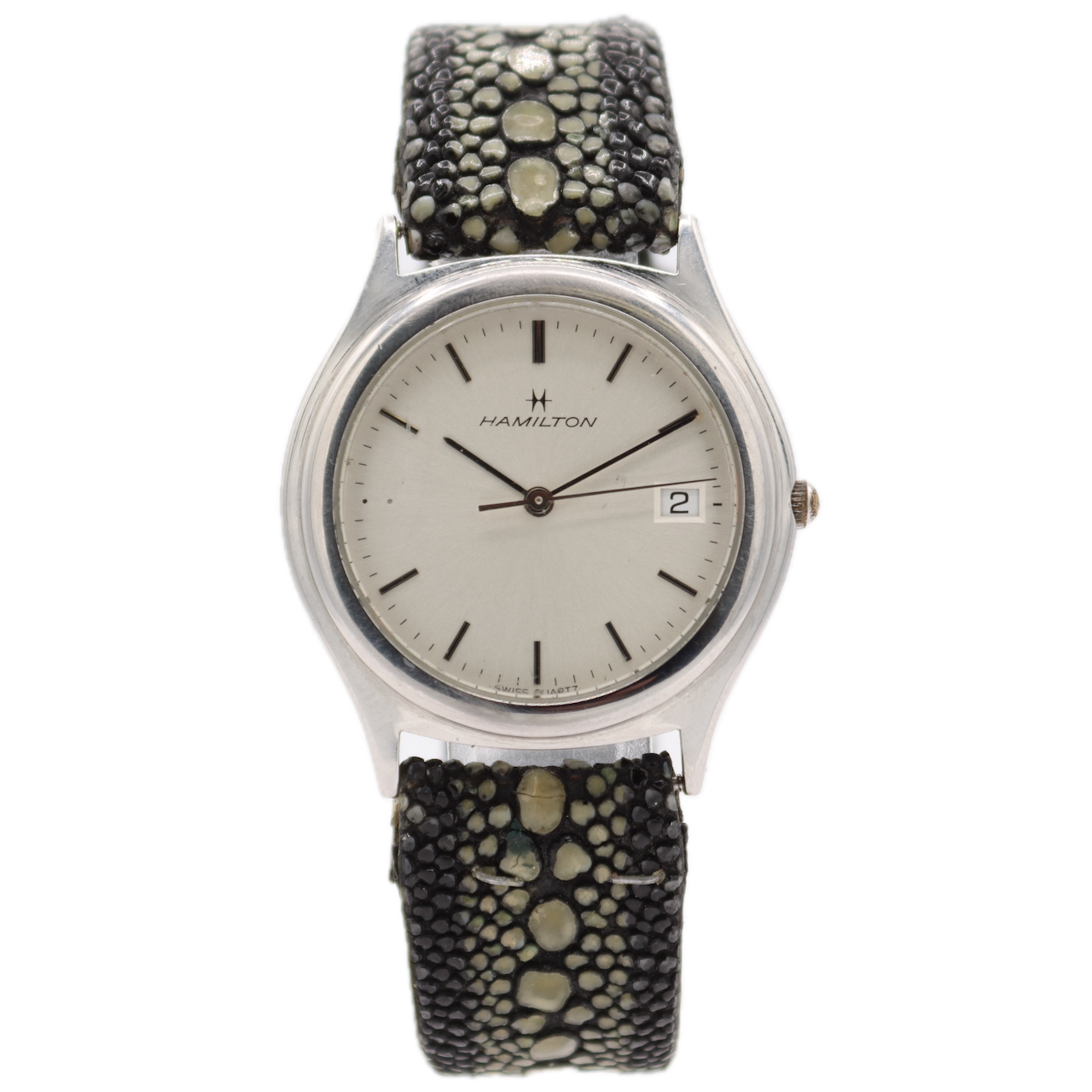 33mm Hamilton 8869 White Sunburst Dial Men's Quartz Wristwatch Swiss Steel Date