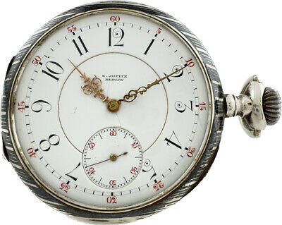 Antique Berlin Pocket Watch .925 Silver Enamel High Grade Swiss w Mustache Lever