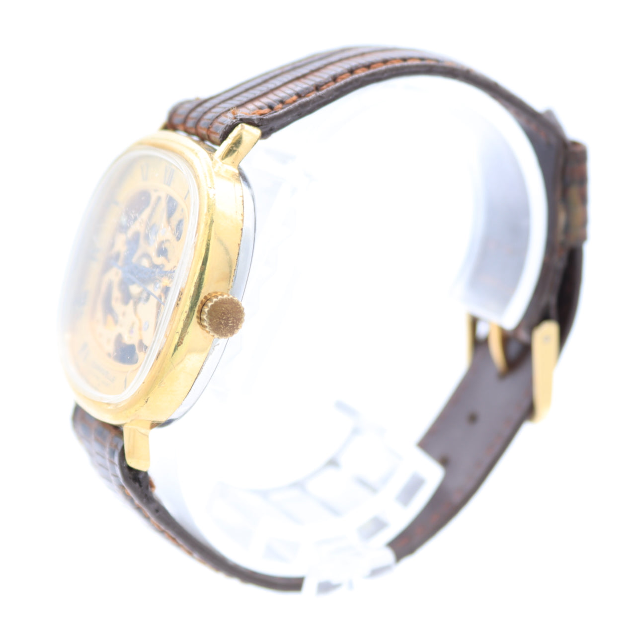 Vintage Caravelle Skeleton Dial Men's Mechanical Wristwatch Swiss Gold Tone 3