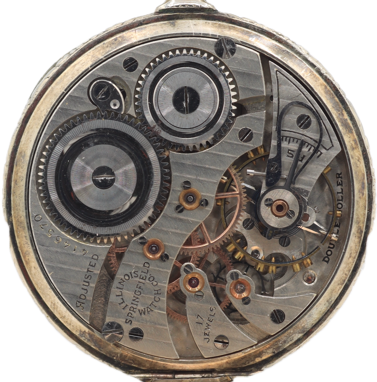 Antique 12s 1922 Illinois Guilloche Dial Pocket Watch 405 18k White GF USA