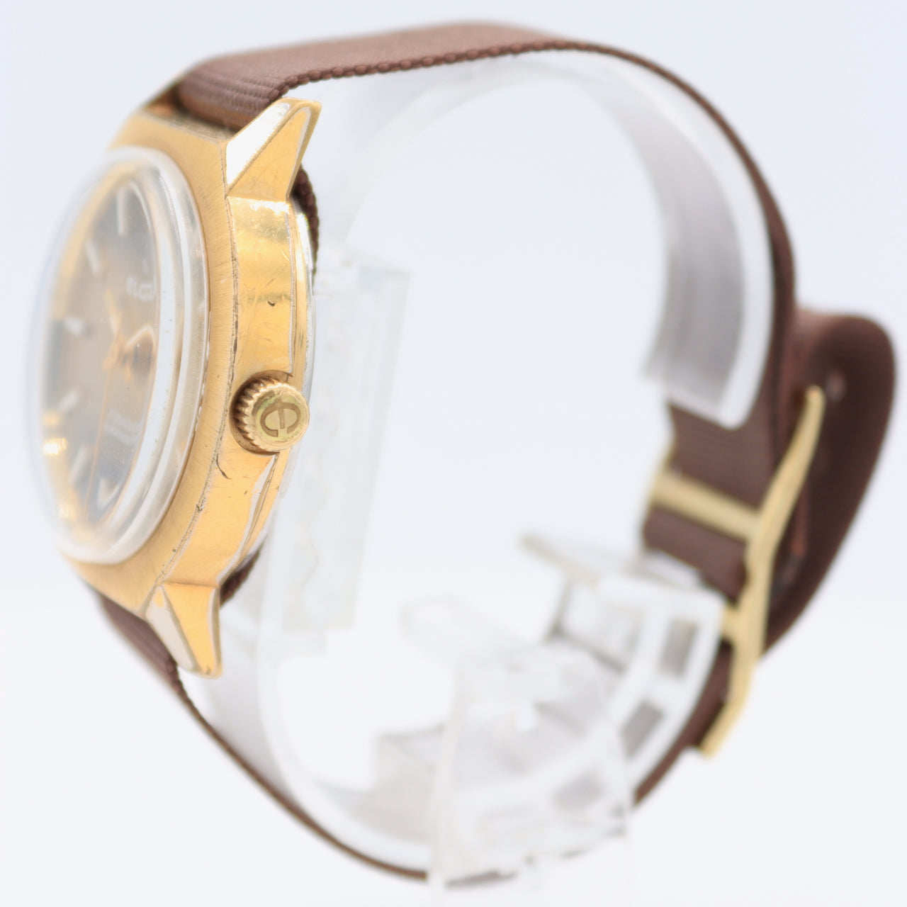 Vintage Elgin 6113 Yellow Sunburst Date Men's Automatic Wristwatch 905 Gold Tone