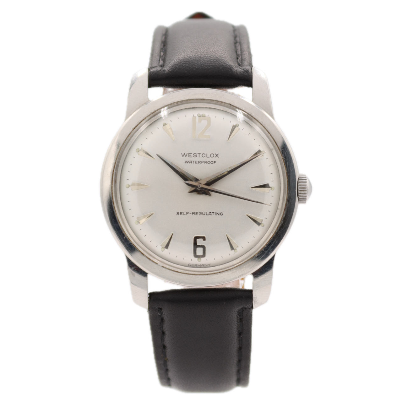 Vintage 34mm Westclox Silver Dial Men's Mechanical Wristwatch Germany Steel