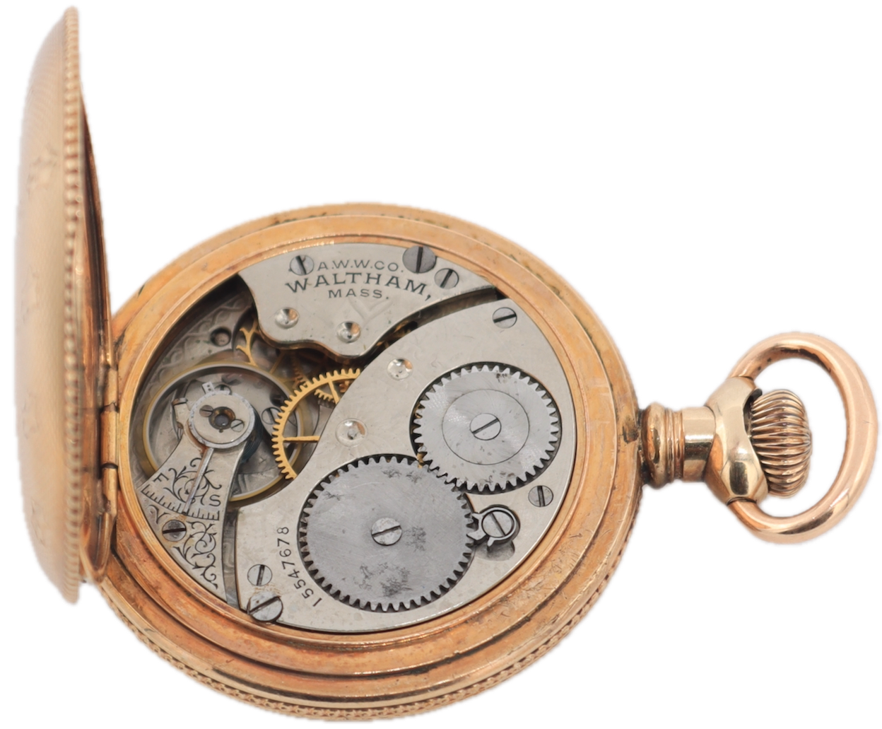 Antique 0s 1907 Waltham Beaded 13 Jewel Hunter Pocket Watch 161 14k GF USA