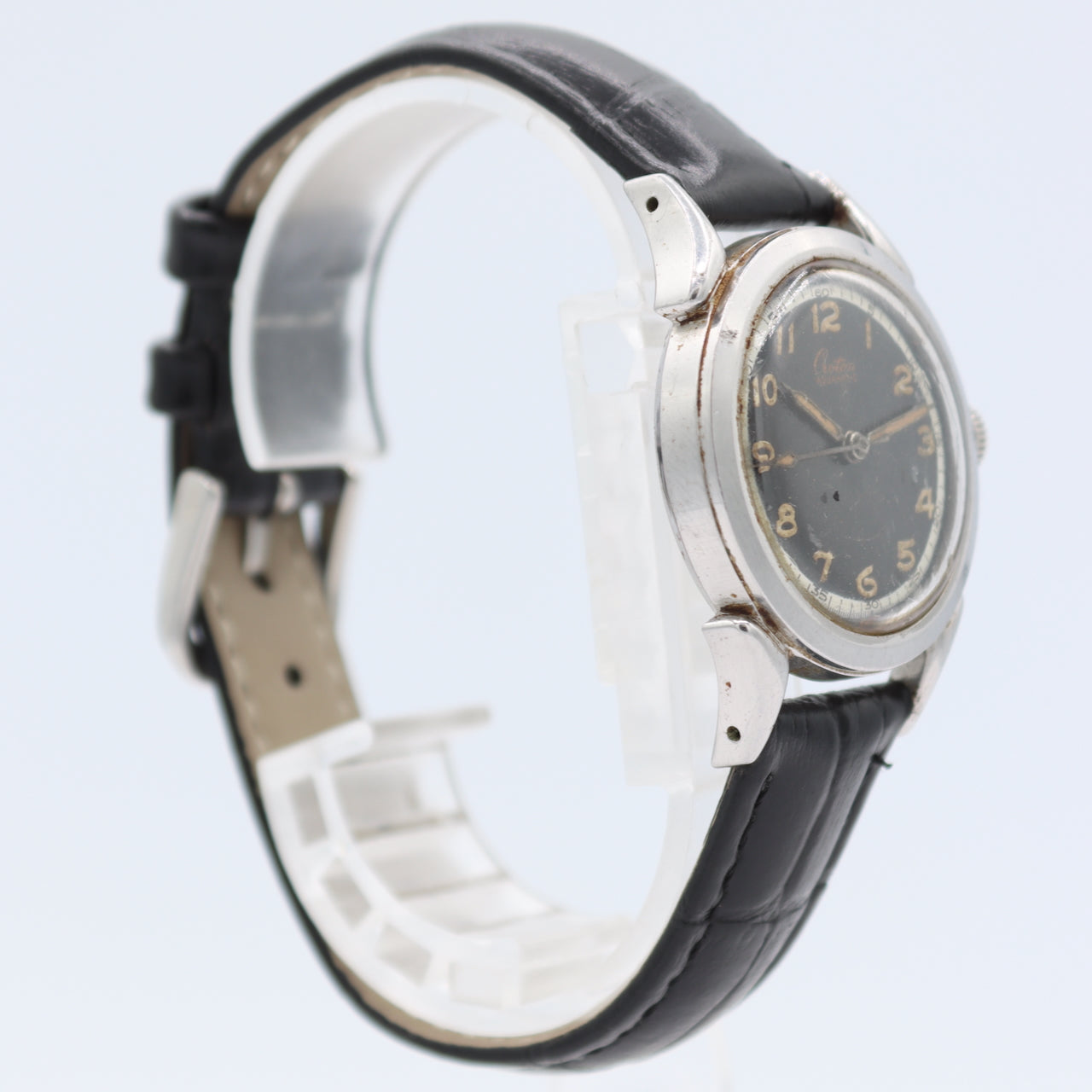 Vintage 30mm Croton Aquamatic Black Dial Men's Automatic Wristwatch Swiss Steel