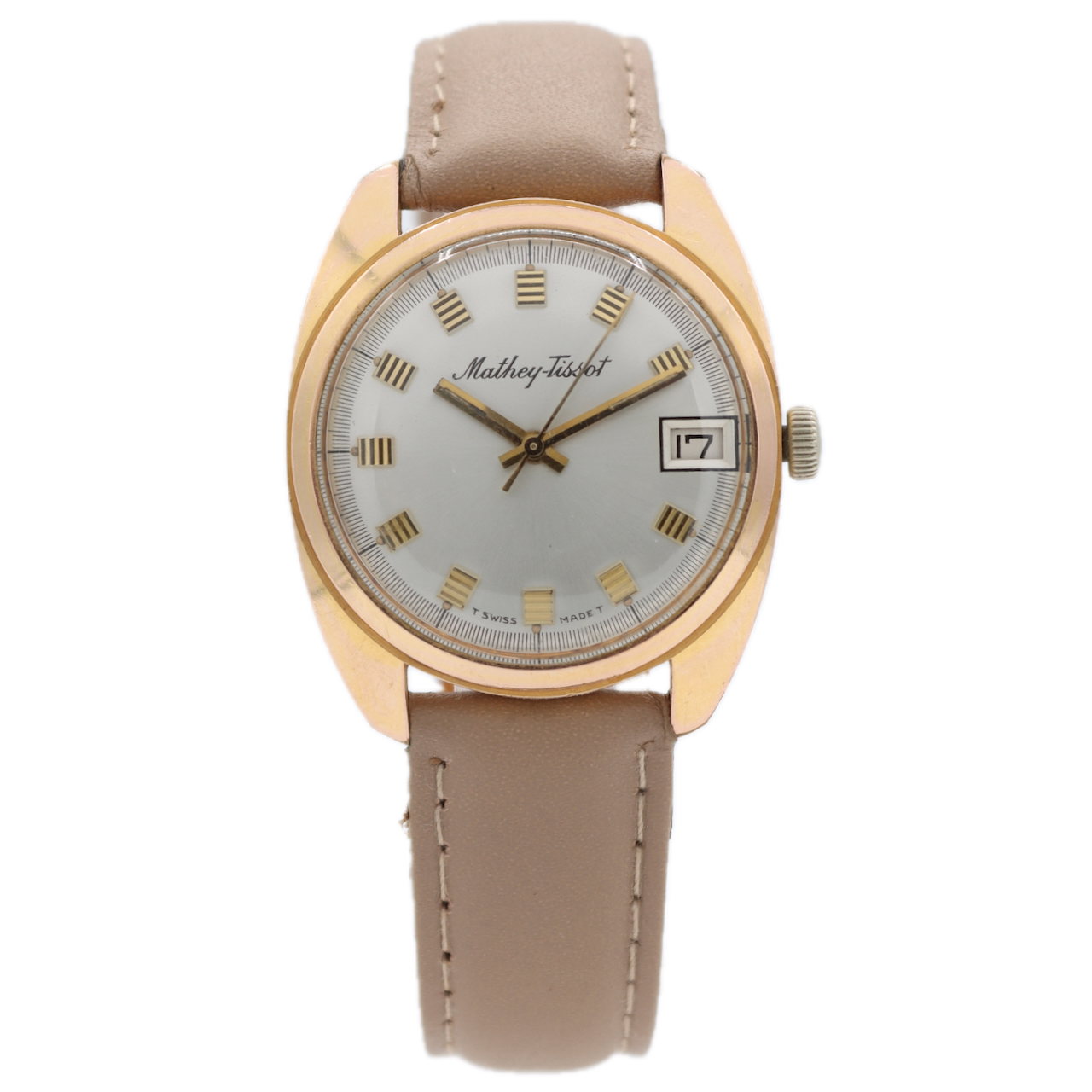 Vintage Mathey-Tissot Sunburst Date Men's Mechanical Wristwatch 800 Gold Tone