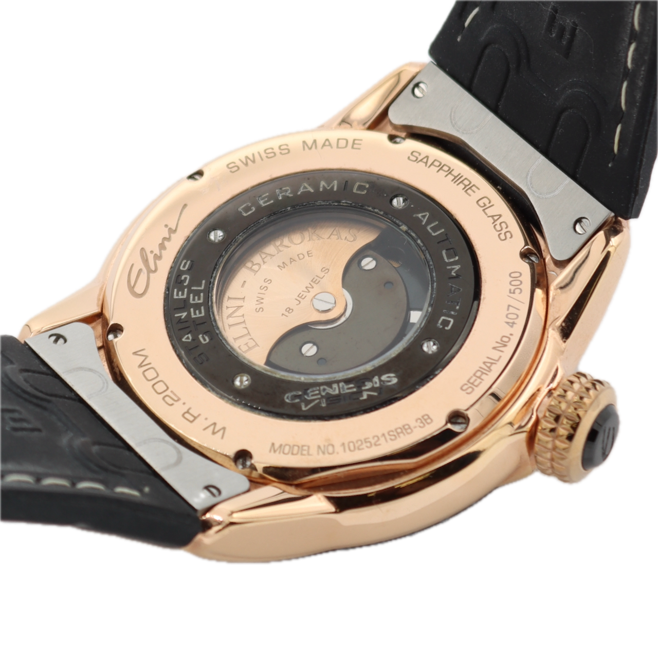 46mm Elini Barokas Genesis Vision Men's Automatic Wristwatch Gold Tone Roman