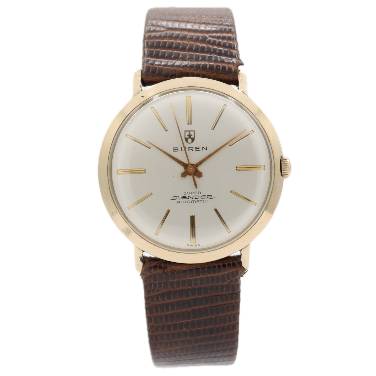 Vintage 34mm Buren Super Slender Men's Micro Rotor Automatic Wristwatch 10k RGP