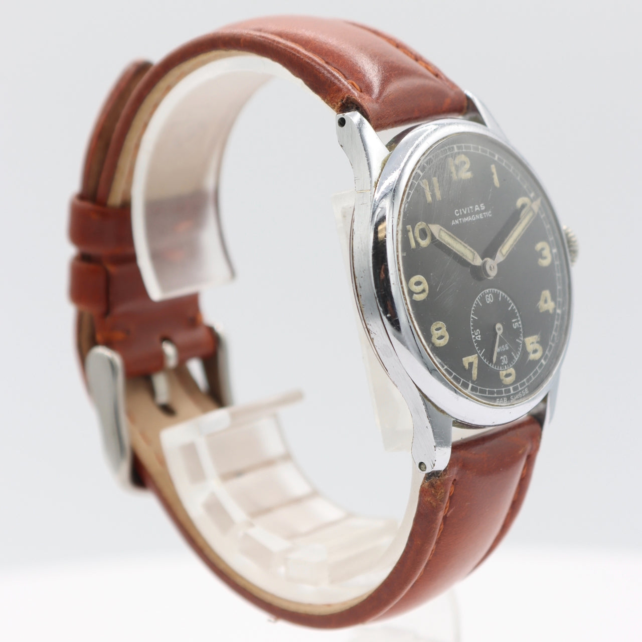 Vintage 33mm Civitas Military Men's Mechanical Wristwatch 10 1/2C Swiss Steel
