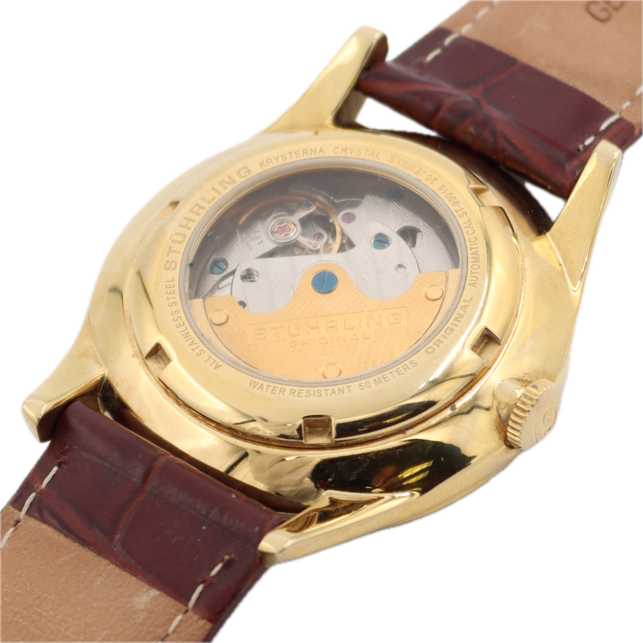 40mm Stuhrling Cuvette 171 Men's Automatic Wristwatch Gold Tone Sun Ray Dial