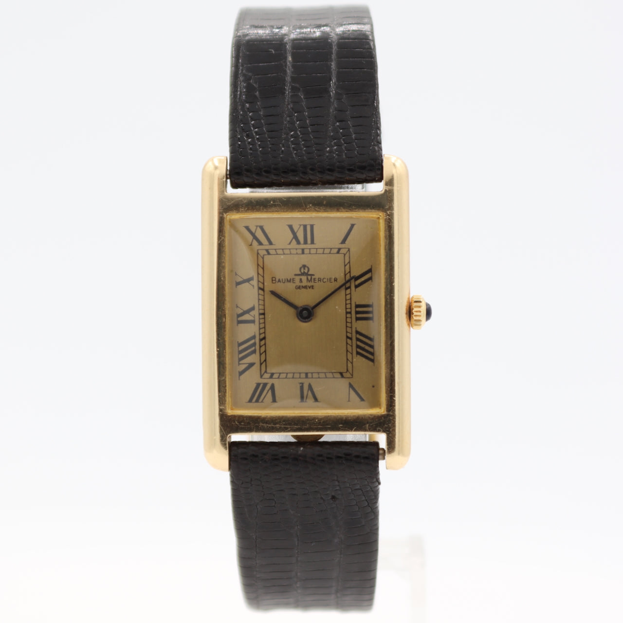 Vintage 23.5mm Baume & Mercier Gold Roman Men's Mechanical Wristwatch 14k Gold