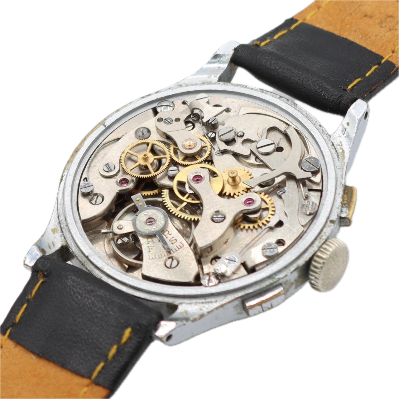 Vintage 35mm Leonidas Big Eye Men's Chronograph Wristwatch Swiss Steel