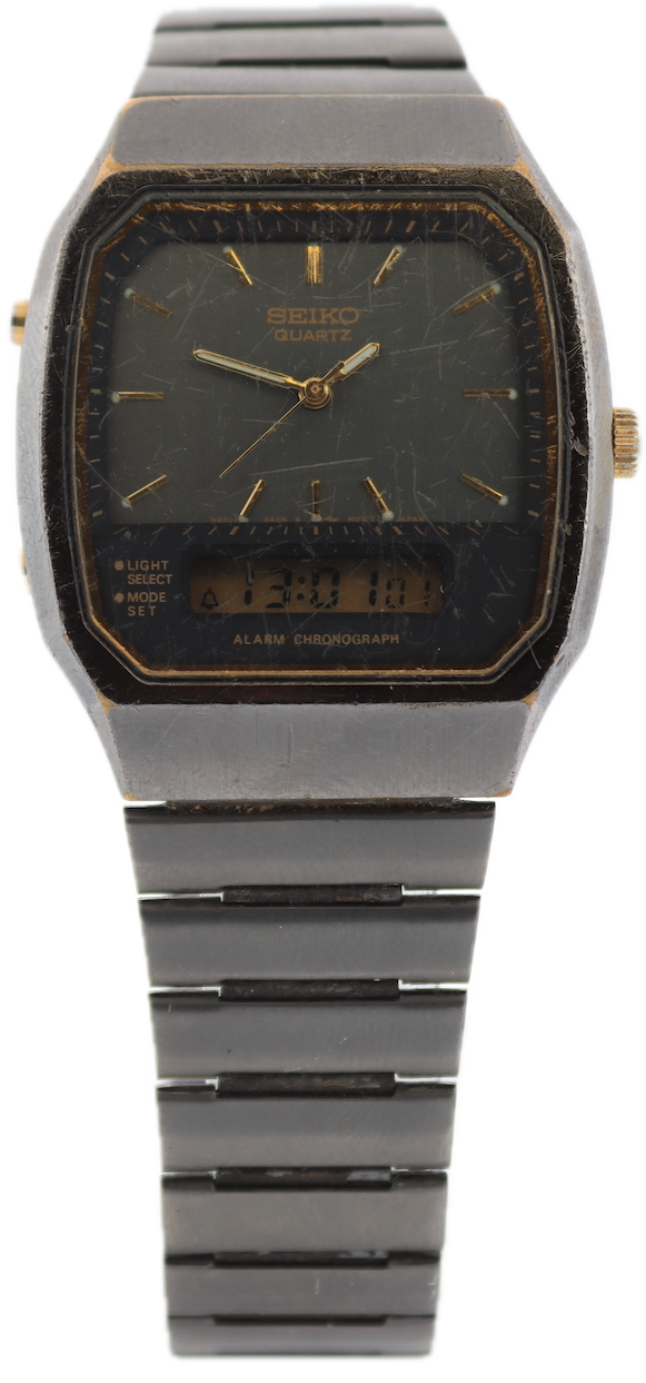 Vintage 1992 Seiko H601-5479 Ana Digi Men's Quartz LCD Wristwatch Japan PVD