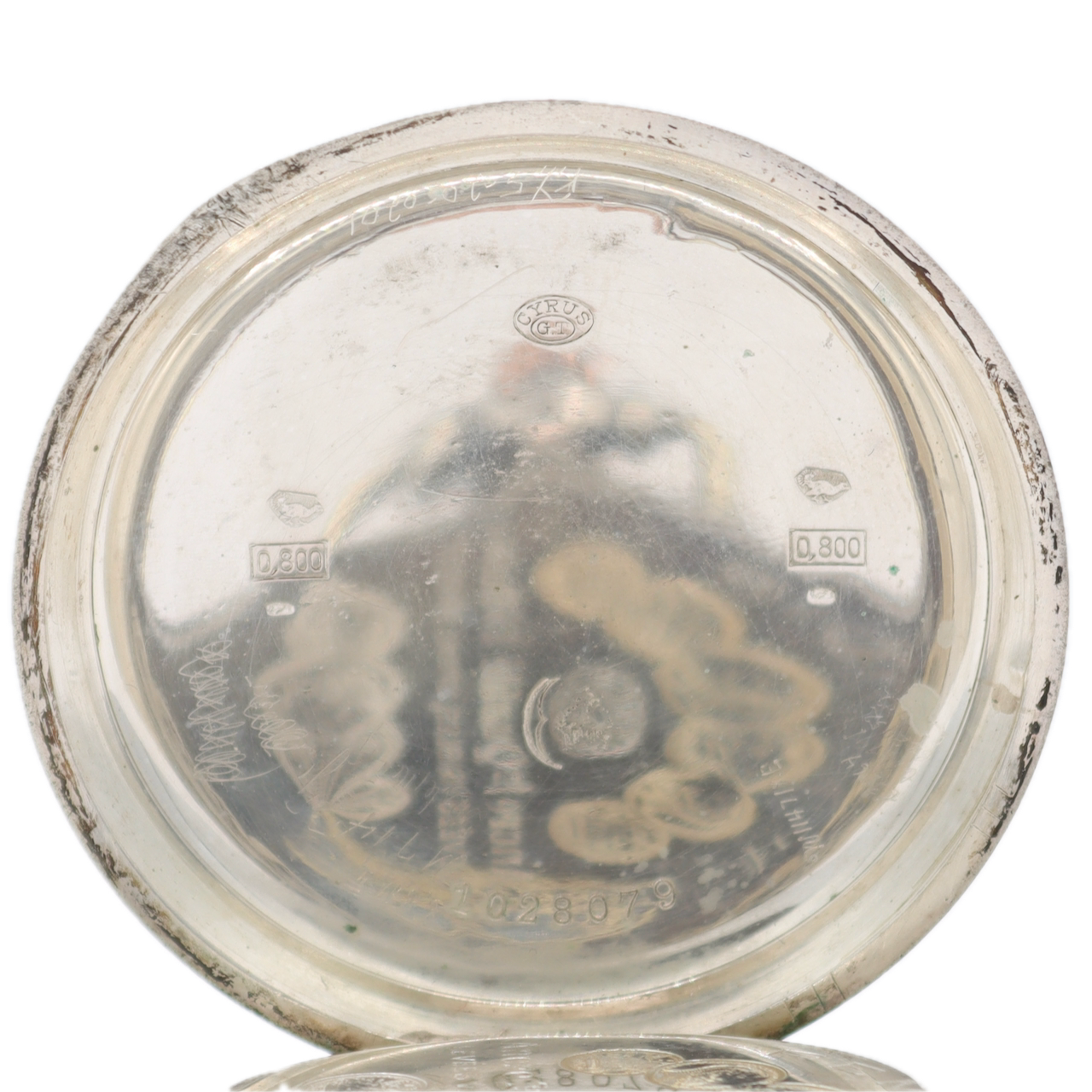 Antique 16s Cyrus G.T. Engraving 15j Mechanical Pocket Watch .800 SilverSwiss