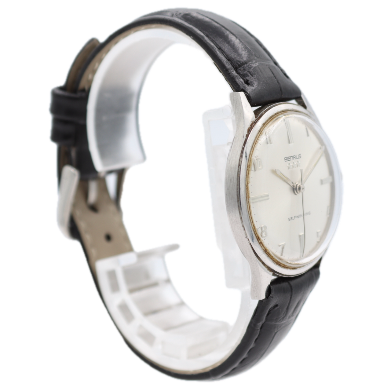 Vintage 32mm Benrus 7001 Sunburst Men's Automatic Wristwatch Swiss Steel 3 Star