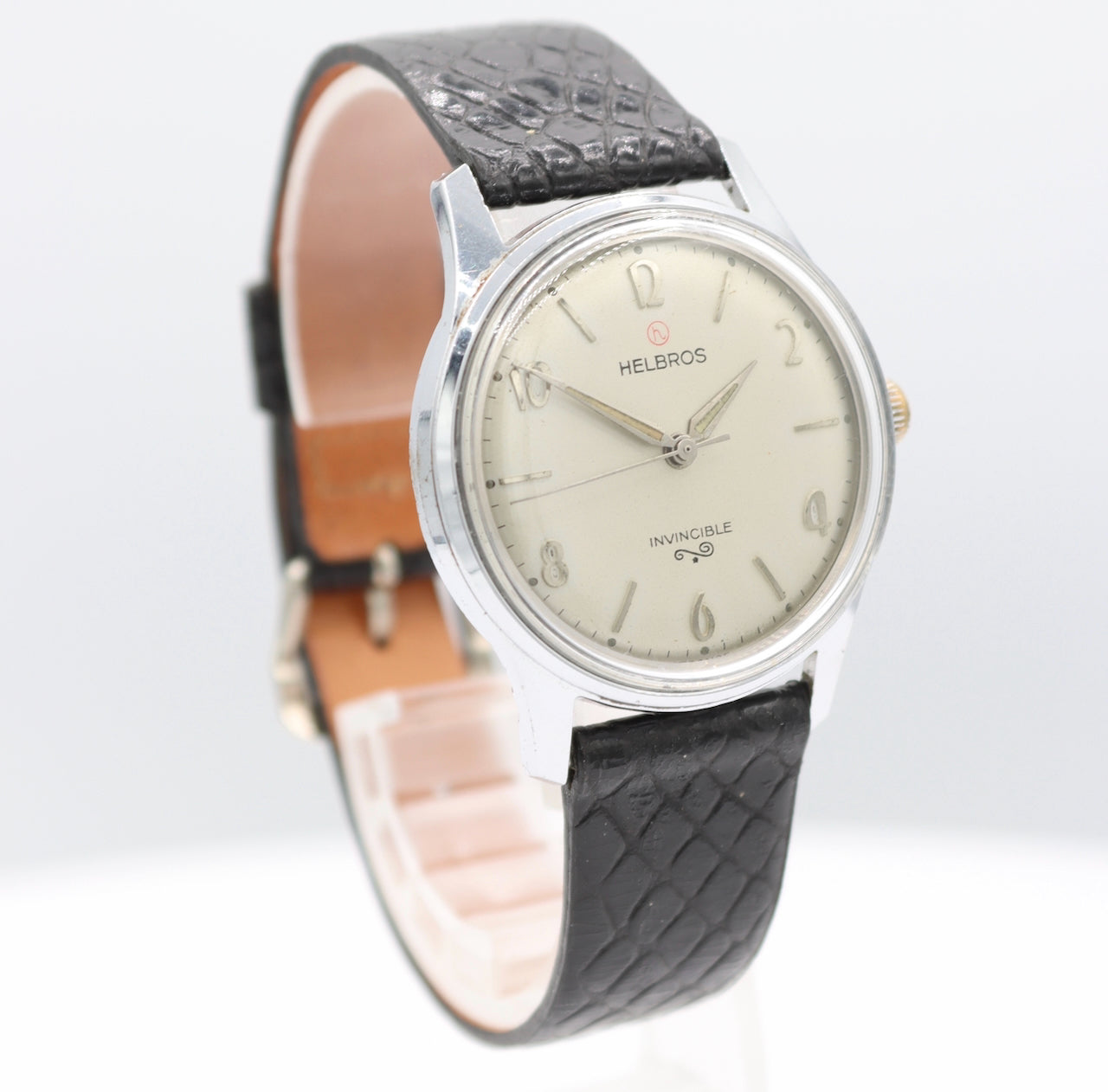 Vintage 33mm Helbros Men's Mechanical Wristwatch Lorsa P72 France Chrome Plated