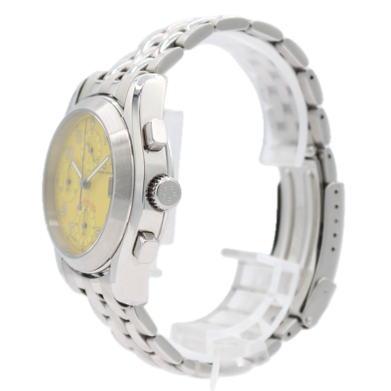 37mm Eterna Kontiki 1958 Yellow Dial Men's Chronograph Wristwatch Swiss Steel