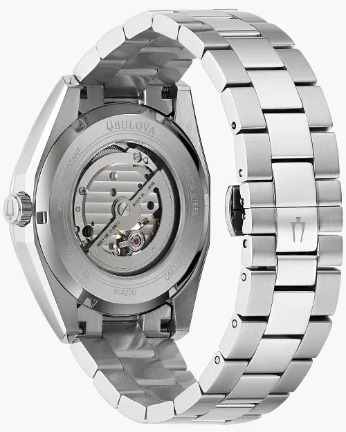 42mm Bulova 96A270 Surveyor Open Heart Men's Automatic Wristwatch Steel Classic