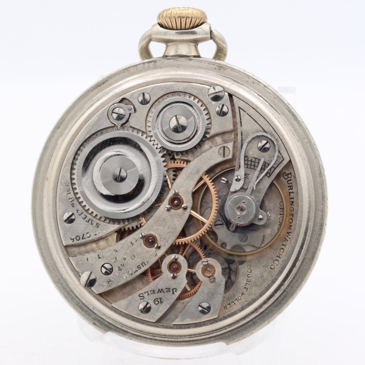 Antique 16s 1916 Burlington 19j Mechanical Pocket Watch 106 Silveroid USA