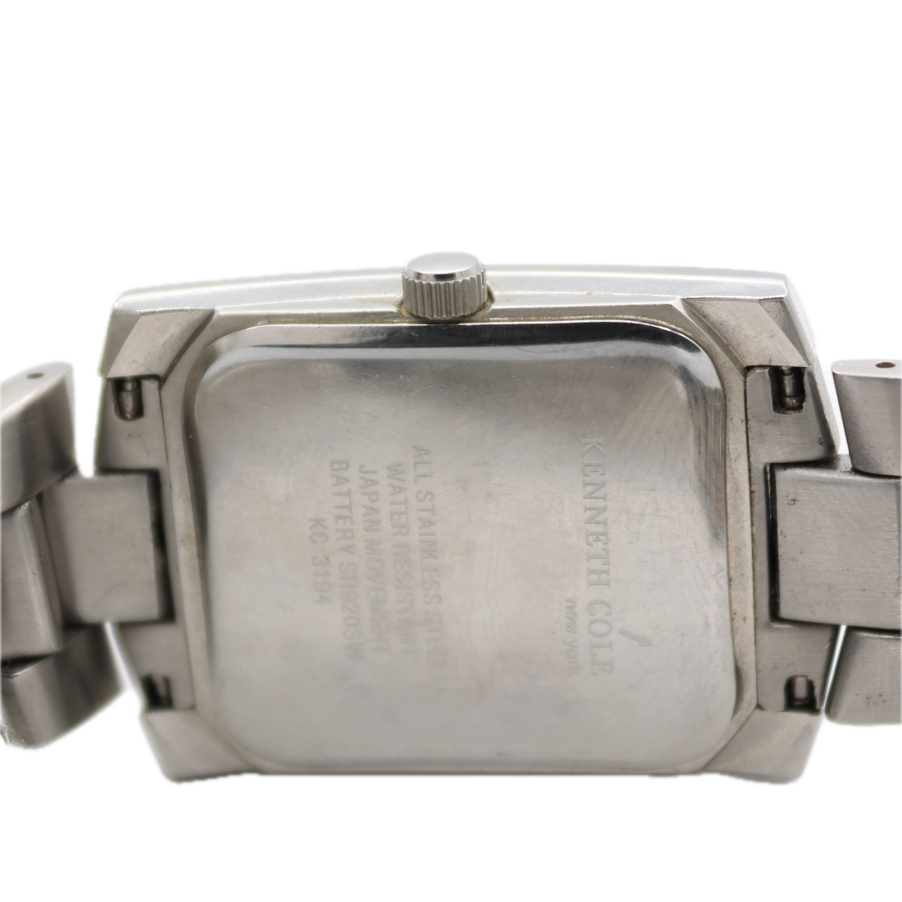 Vintage Kenneth Cole KC 3194 Blue Brushed Tank Men's Quartz Wristwatch Steel