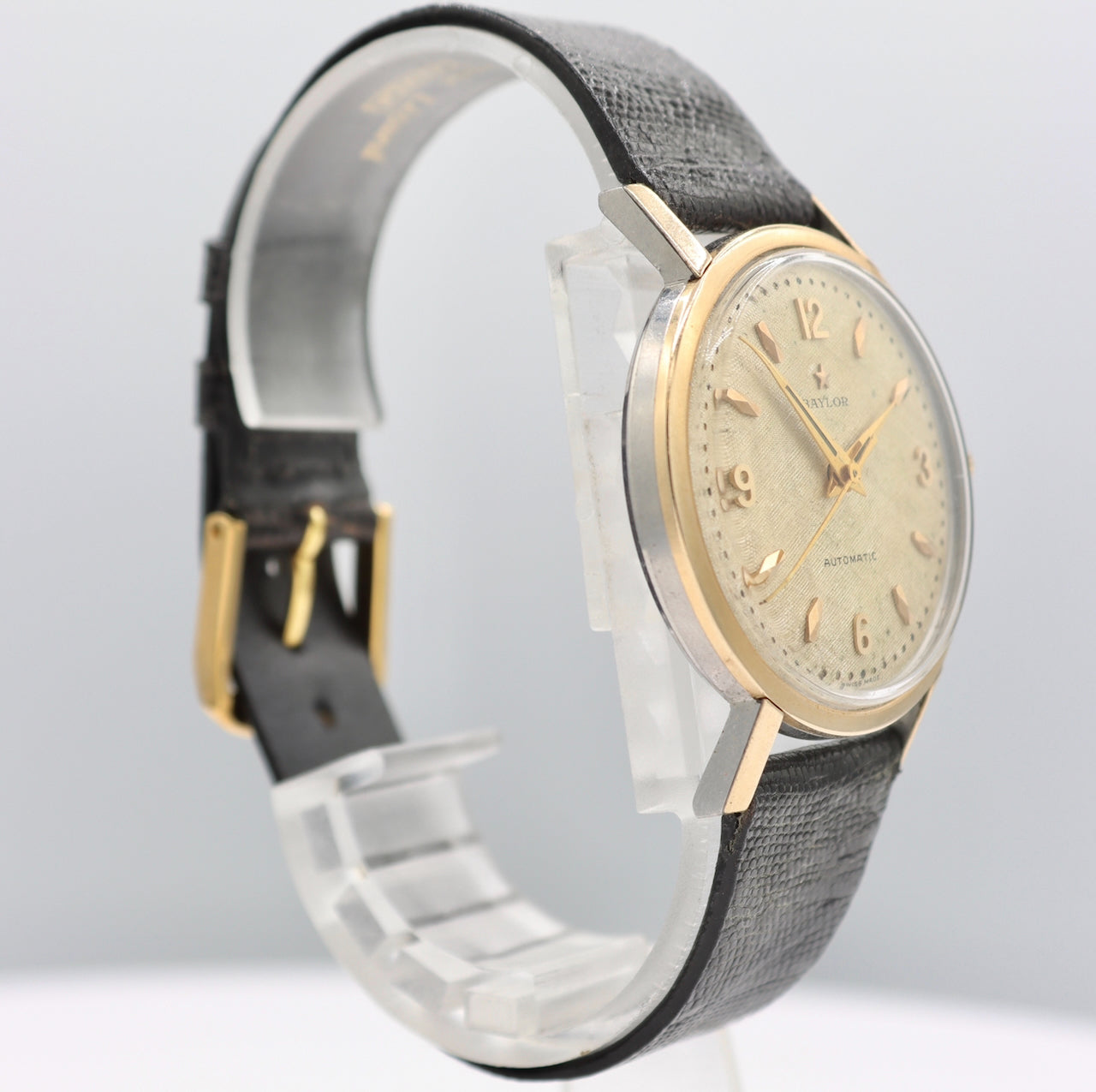 Vintage 34mm Baylor Linen Dial Men's Automatic Wristwatch Swiss Gold Capped