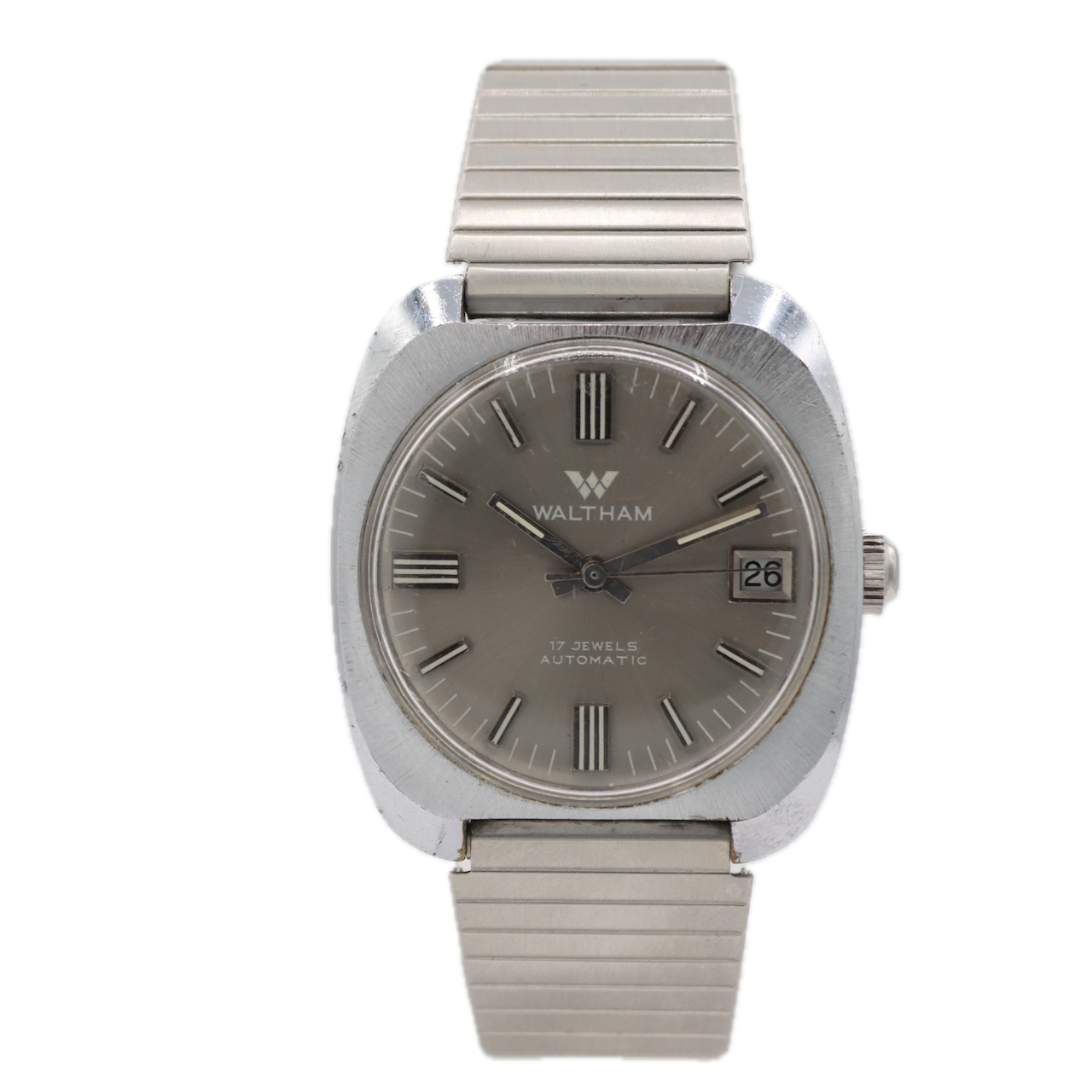 Vintage 35mm Waltham CS31 Men's Automatic Wristwatch PUW 1561 USA Chrome Plated