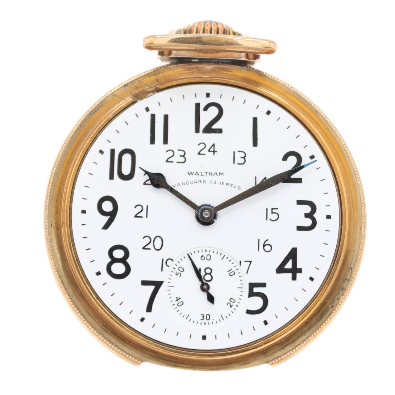 Antique 16s 1943 Waltham 23j Mechanical Railroad Pocket Watch Vanguard USA