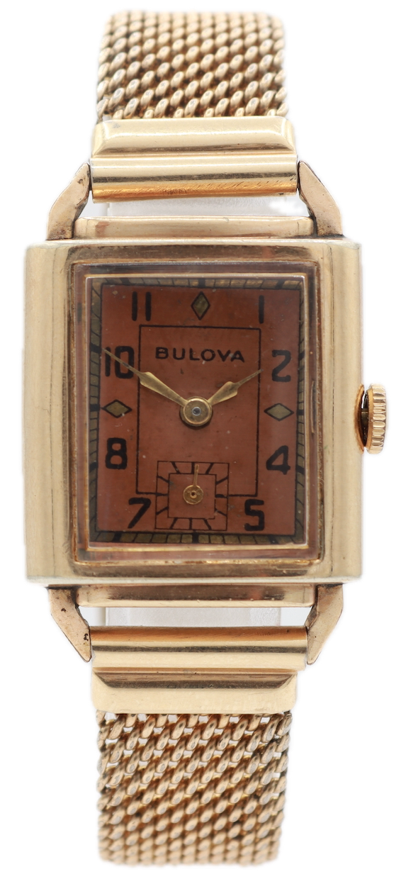 Vintage Bulova Copper Dial Men's Mechanical Wristwatch 10 AN Steel & 10k RGP