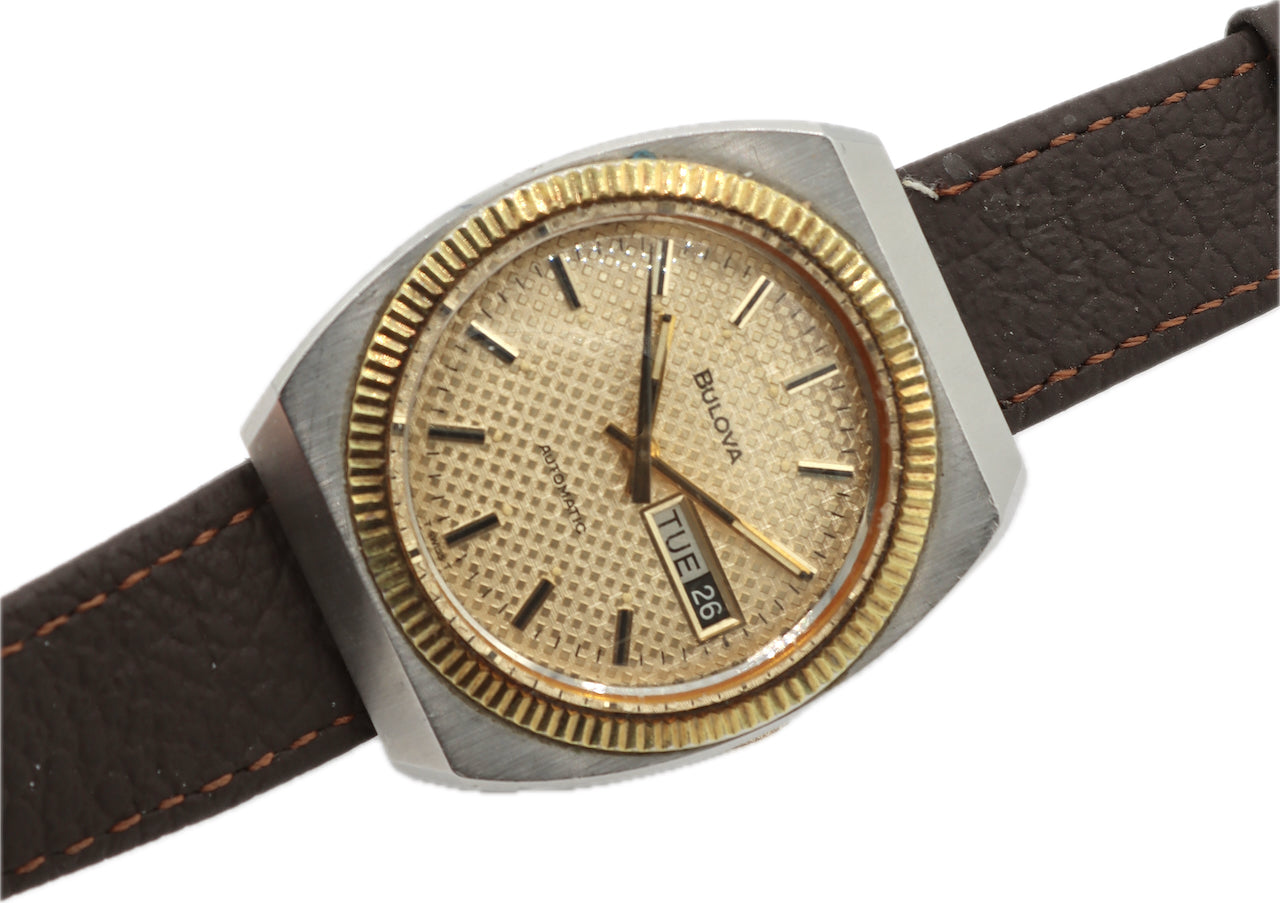Vintage Bulova Honeycomb Dial Men's Automatic Wristwatch 11BSACB Steel Two Tone