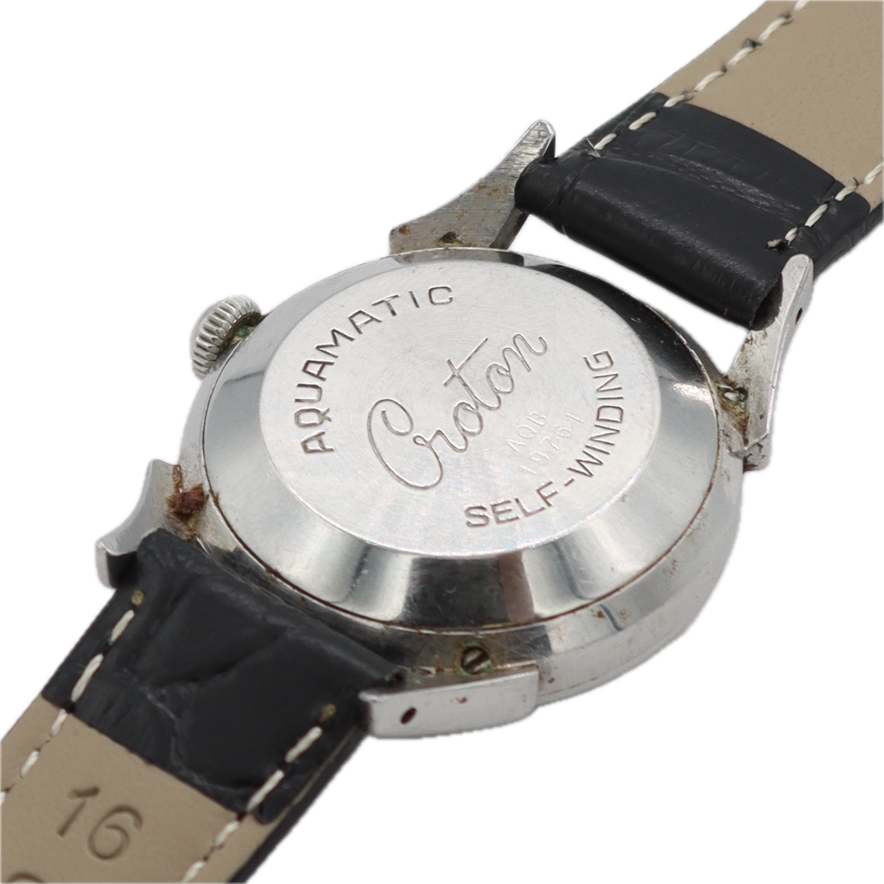 Vintage 30mm Croton Aquamatic Black Dial Men's Automatic Wristwatch Swiss Steel