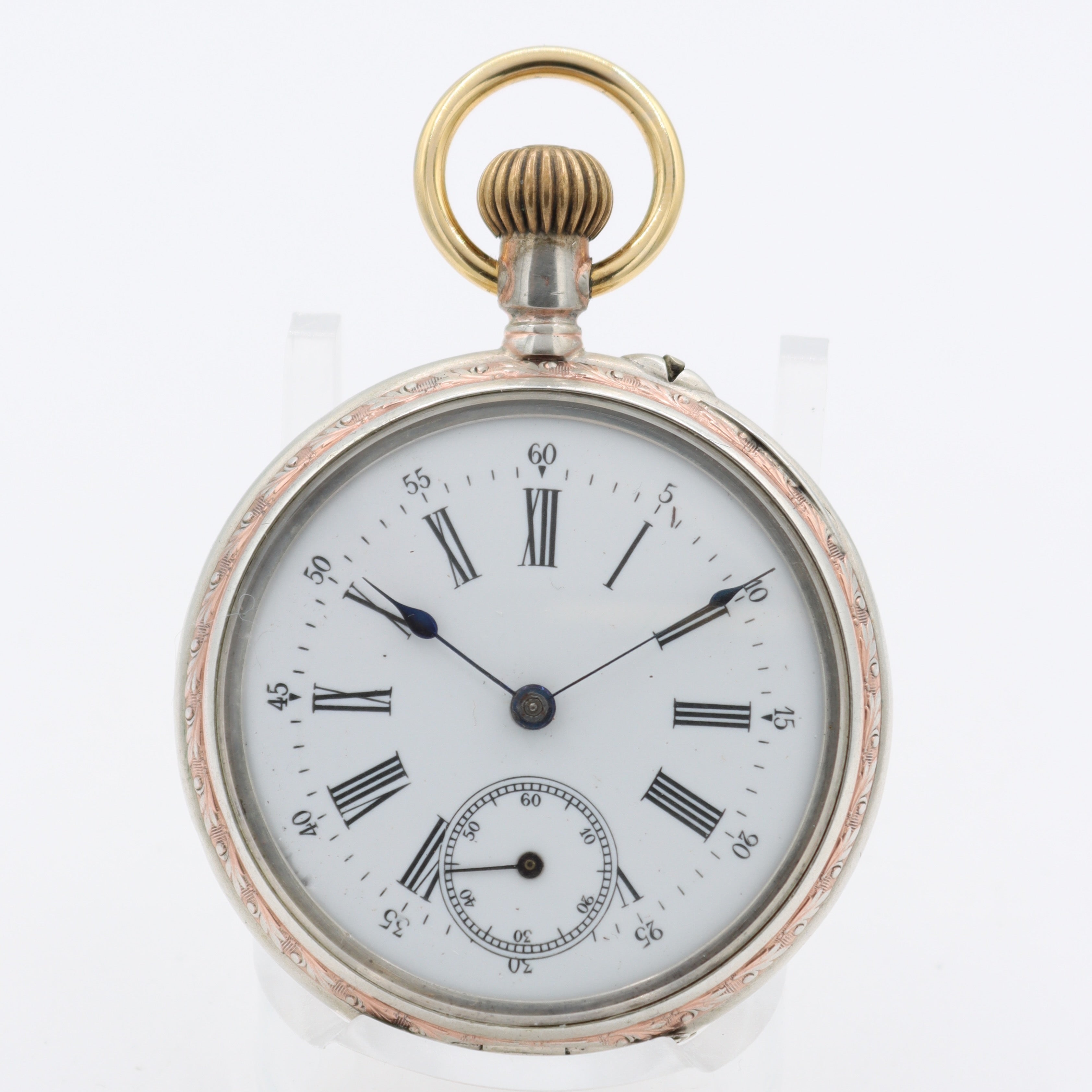 Antique 18s Unbranded Two Tone Cylinder Escapement Pocket Watch .800 Silver