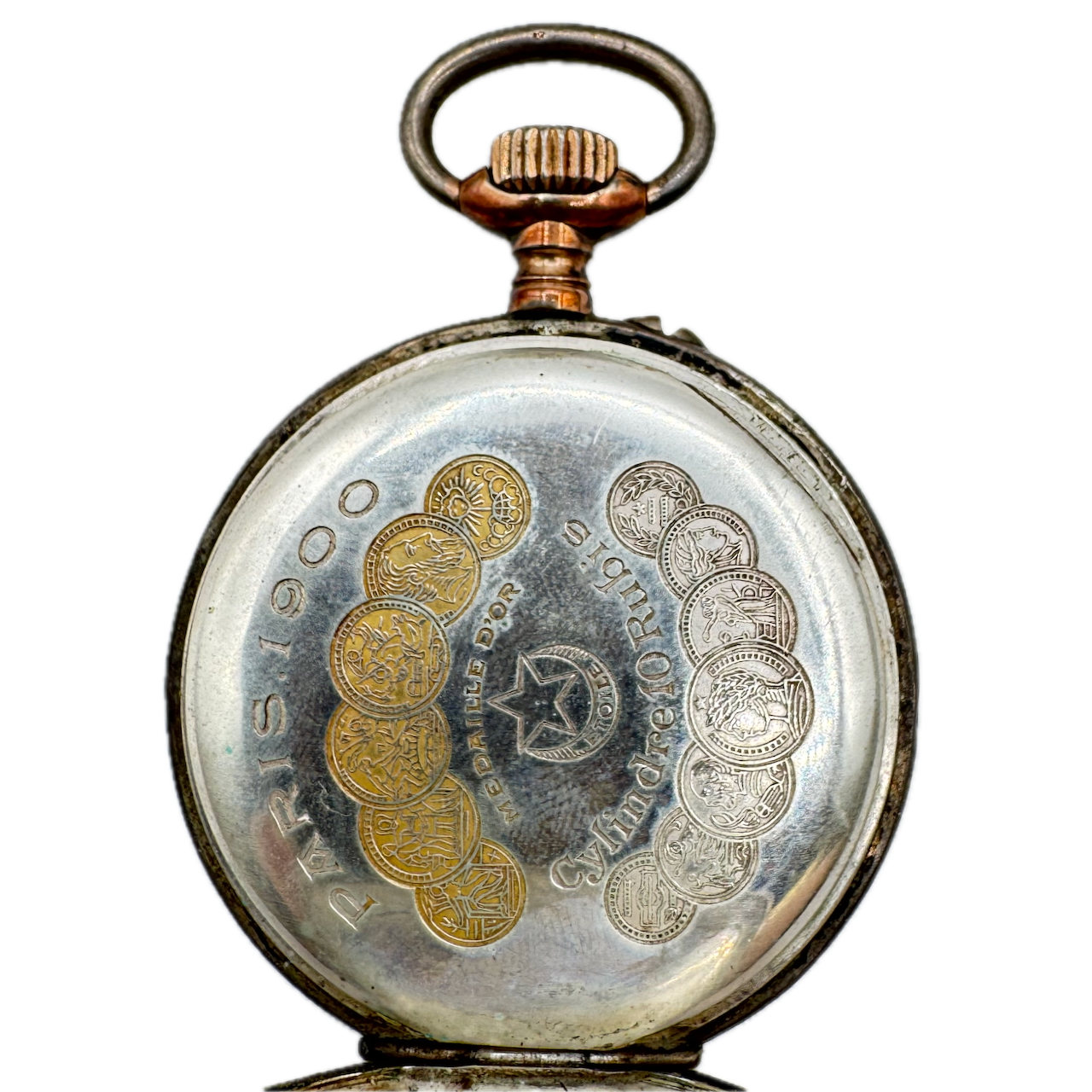 Antique Medaille D'or Geometric & Stead Mechanical Pocket Watch .8 Silver Paris