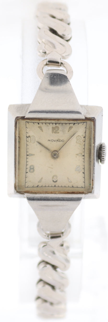Vintage Movado Cocktail Square Ladies Mechanical Wristwatch Swiss Steel