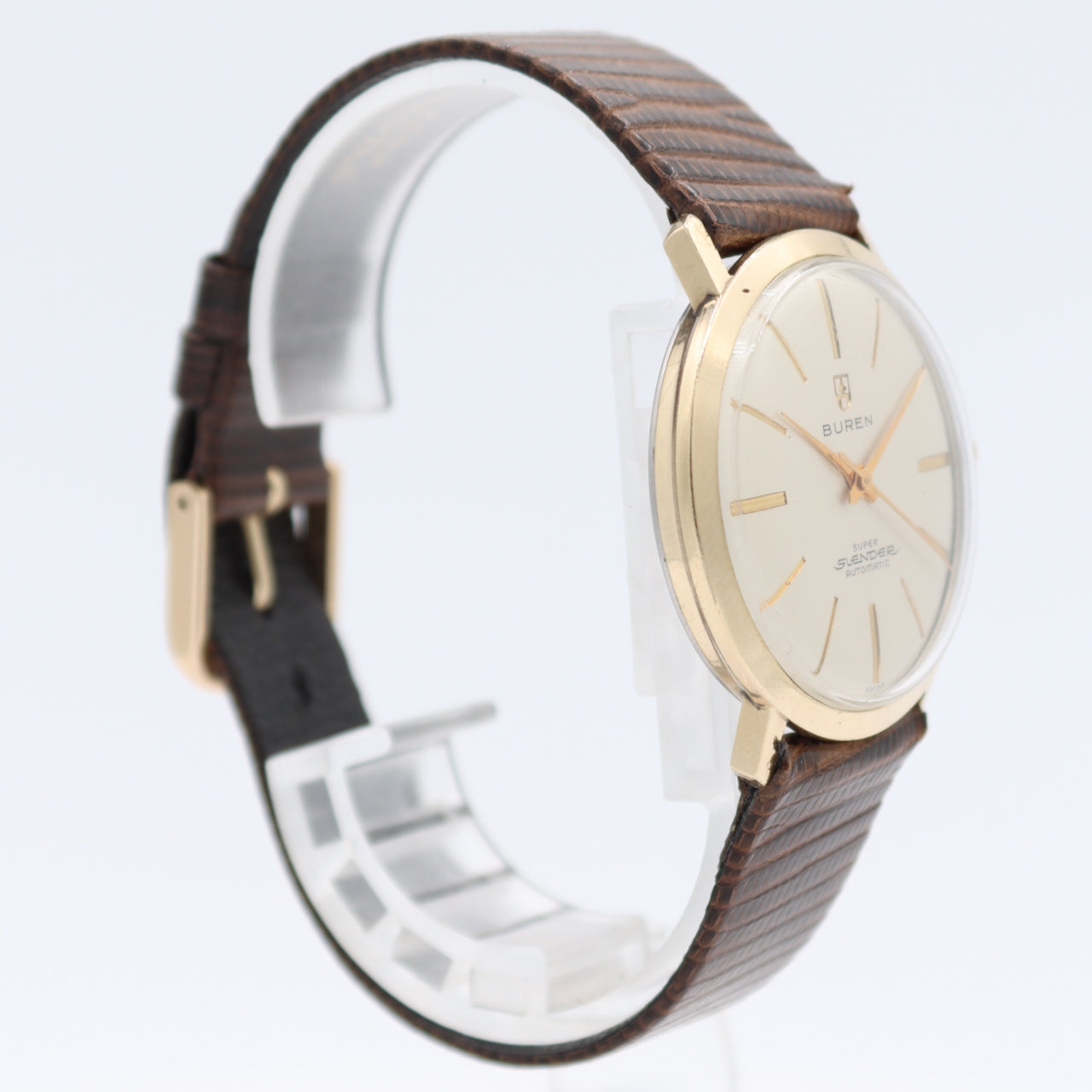 Vintage 34mm Buren Super Slender Men's Micro Rotor Automatic Wristwatch 10k RGP