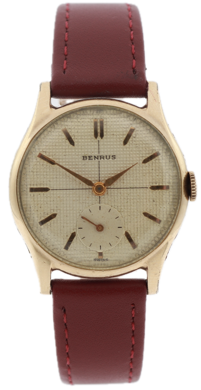 Vintage Benrus Waffle Crosshair Dial Men's Mechanical Wristwatch Steel & 10k RGP