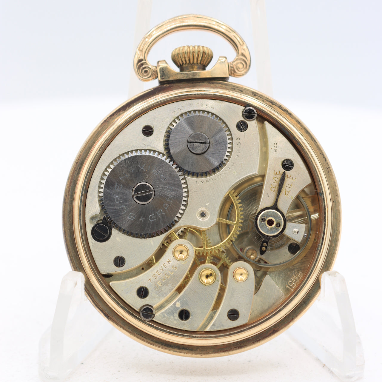 Antique 49mm Buren Wreath Engraved Mechanical Pocket Watch 10k RGPSwiss