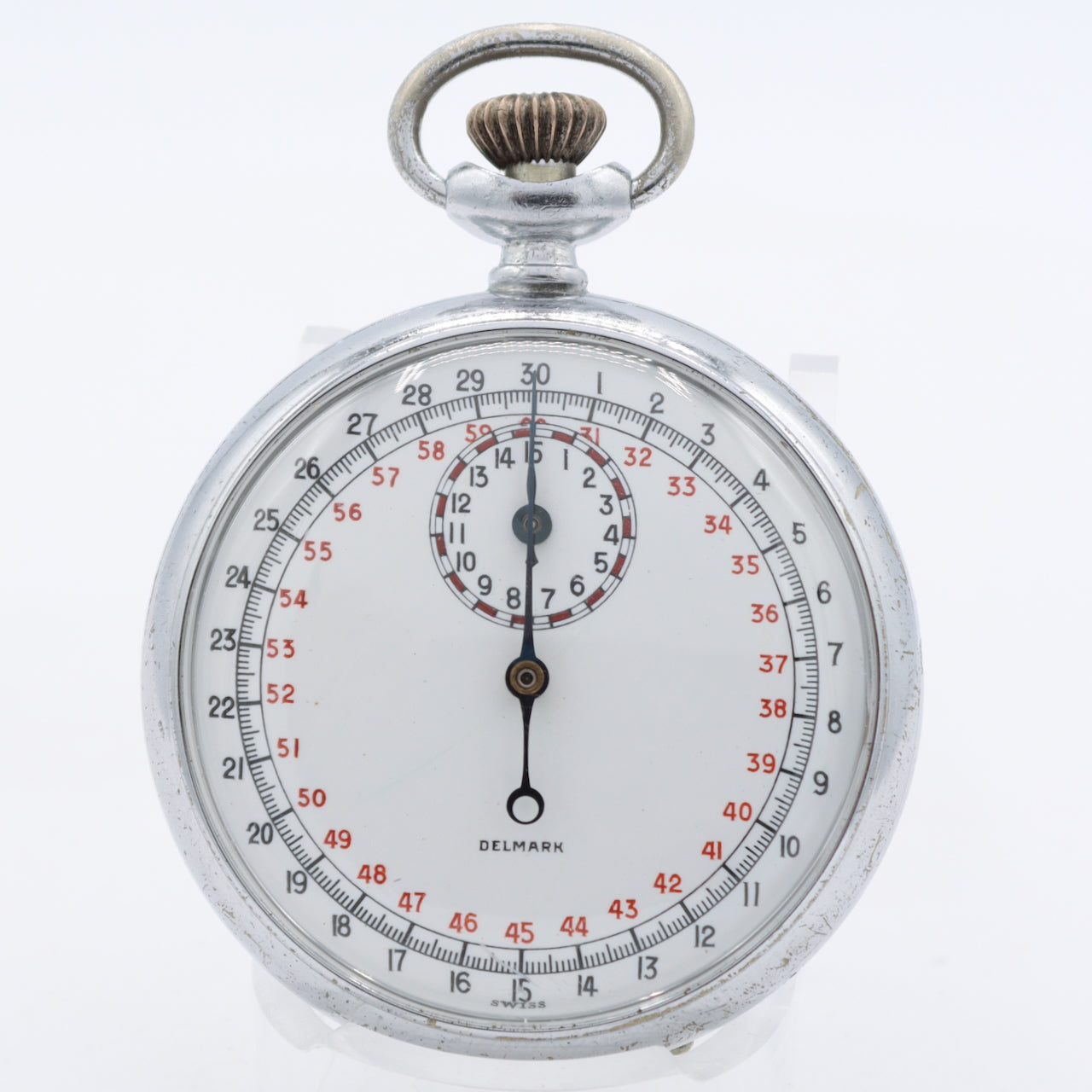 Antique 18s Delmark 7 Jewel Mechanical Stop Watch Stainless Steel Swiss Made