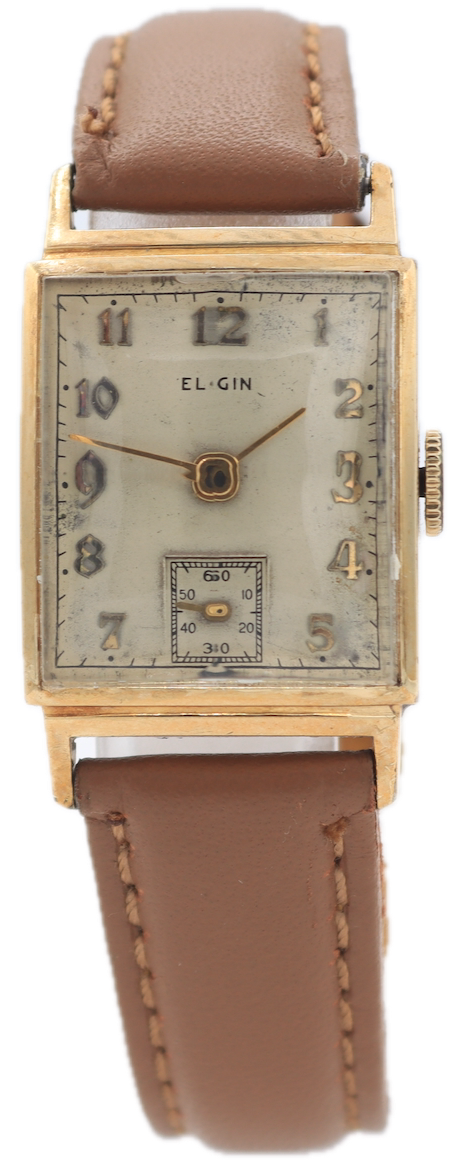 Vintage Elgin Faceted Crystal Men's Mechanical Wristwatch 557 10k GF & Chrome