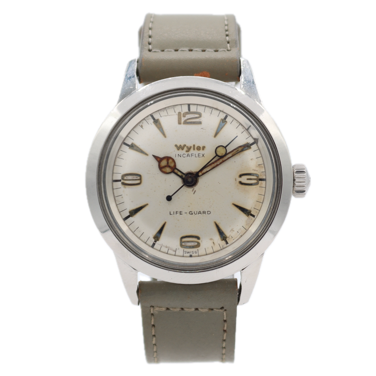 Vintage 35mm Wyler Life-Guard Lollipop Men's Mechanical Wristwatch Swiss Steel