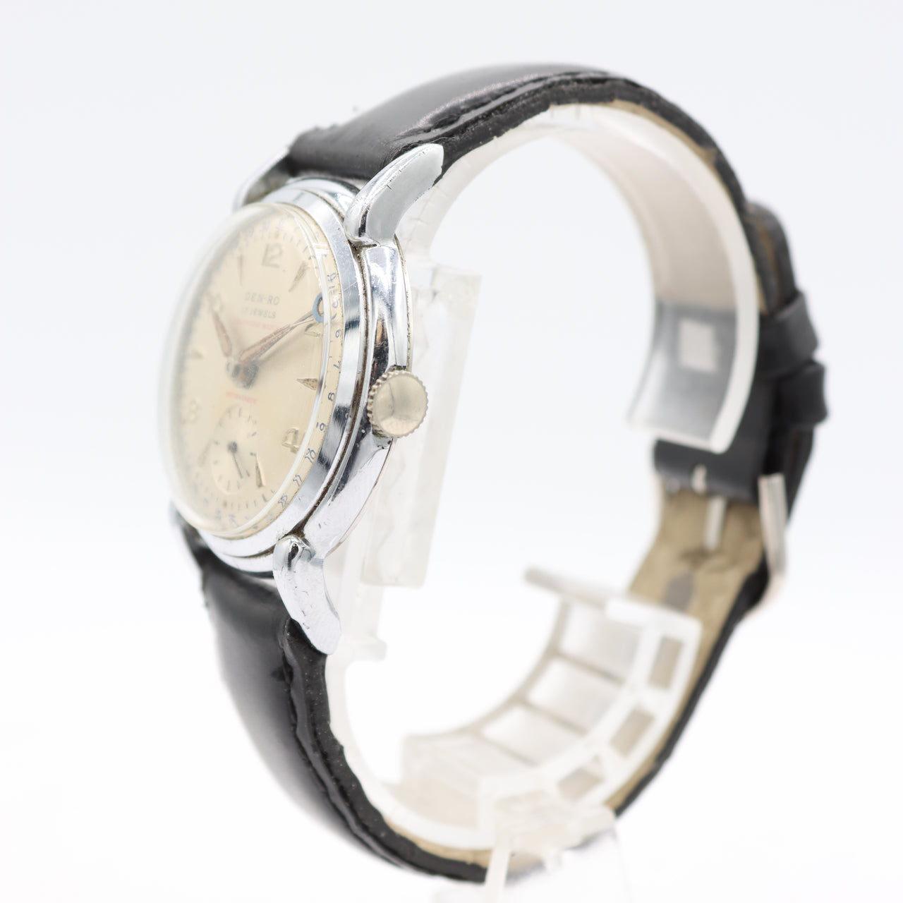 Vintage 33mm Den-Ro Calendar Pointer Date Men's Mechanical Wristwatch Swiss