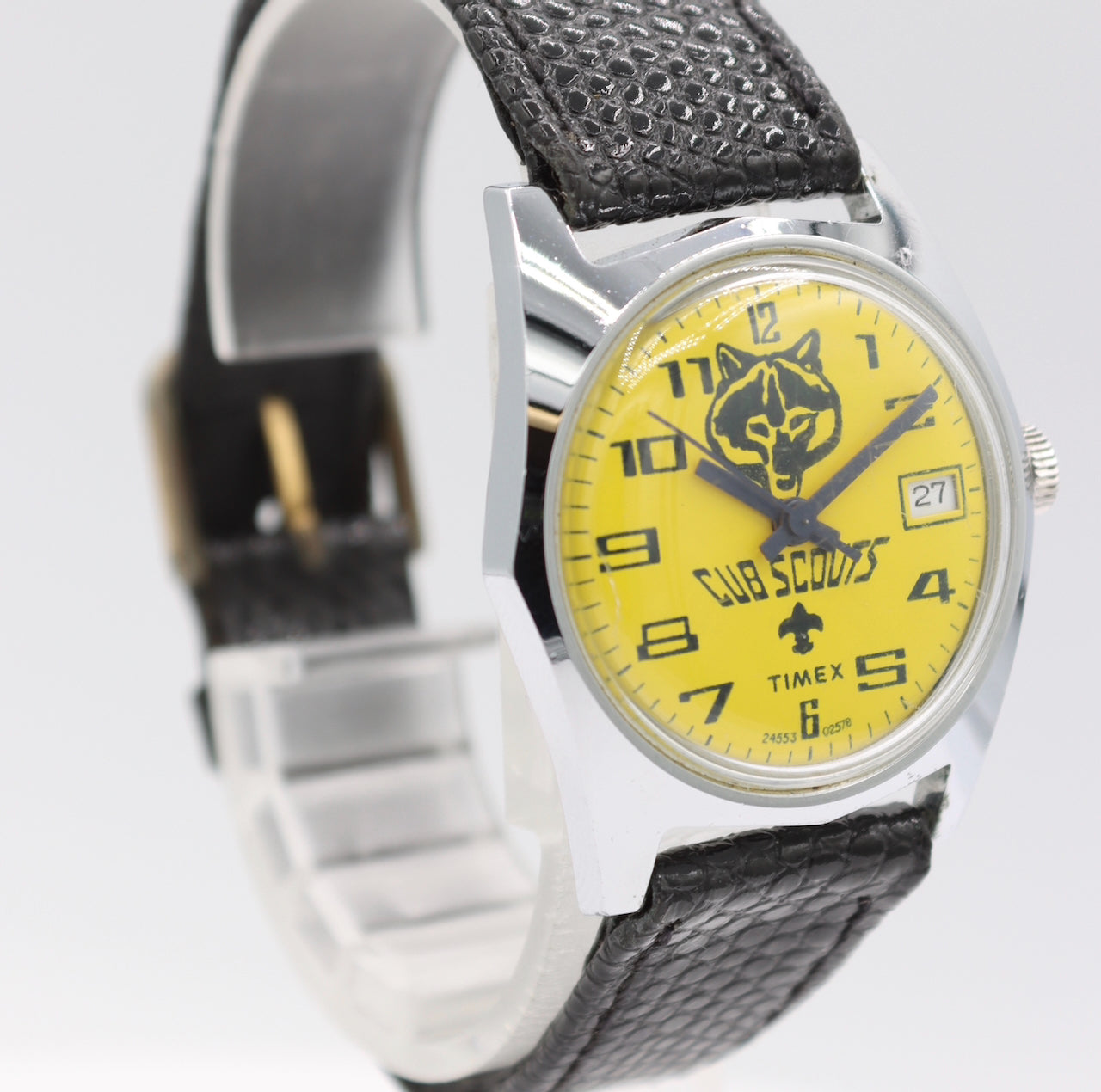 Vintage 30mm Timex Cub Scouts Logo Yellow Dial Men's Mechanical Wristwatch
