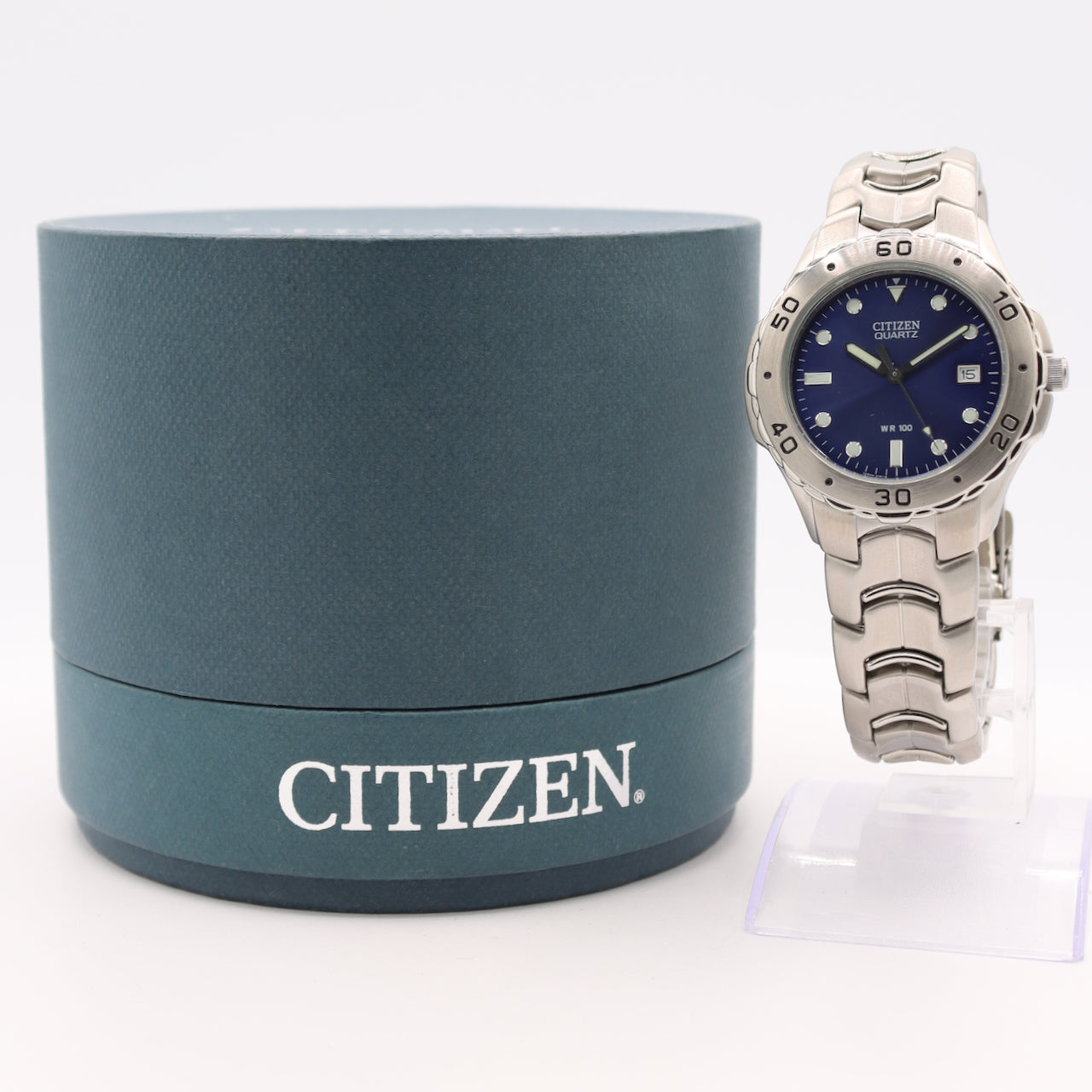39mm Citizen 2510-S92308 Blue Dial Date Men's Quartz Wristwatch Steel With Box