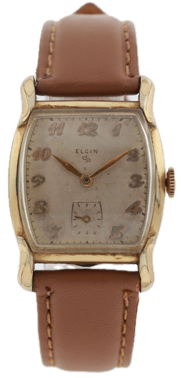 Vintage Elgin 6732 Deco Style Men's Mechanical Wristwatch 554 Steel & 10k RGP