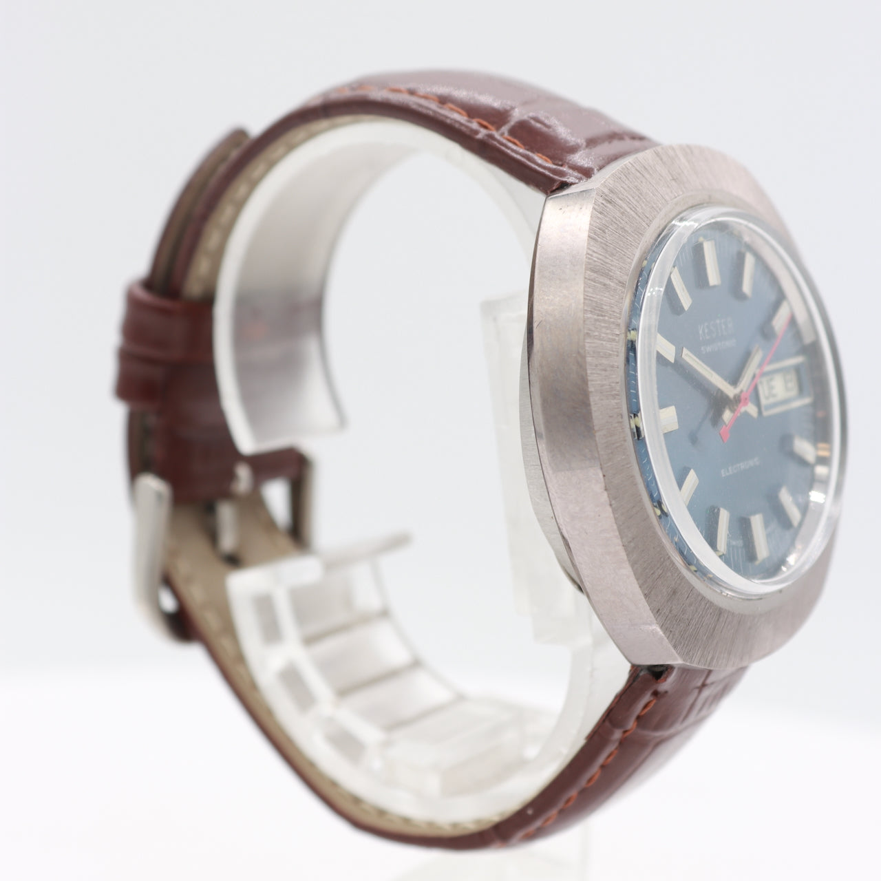 Vintage Kester SwissSonic Blue Sunburst Men's Electronic Wristwatch Swiss