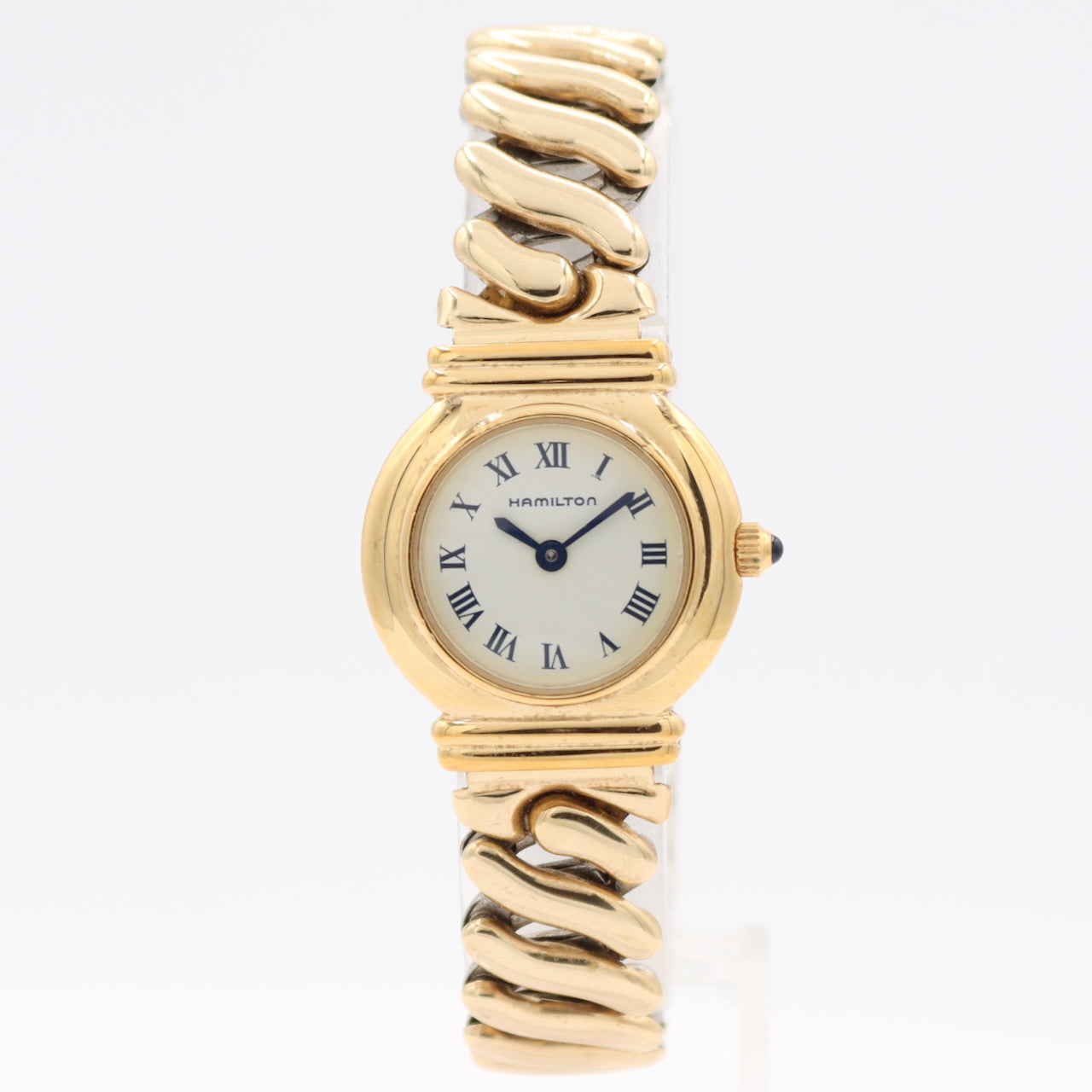 24mm Hamilton 8208 Double Barrel Lug Ladies Quartz Wristwatch Swiss Gold Tone