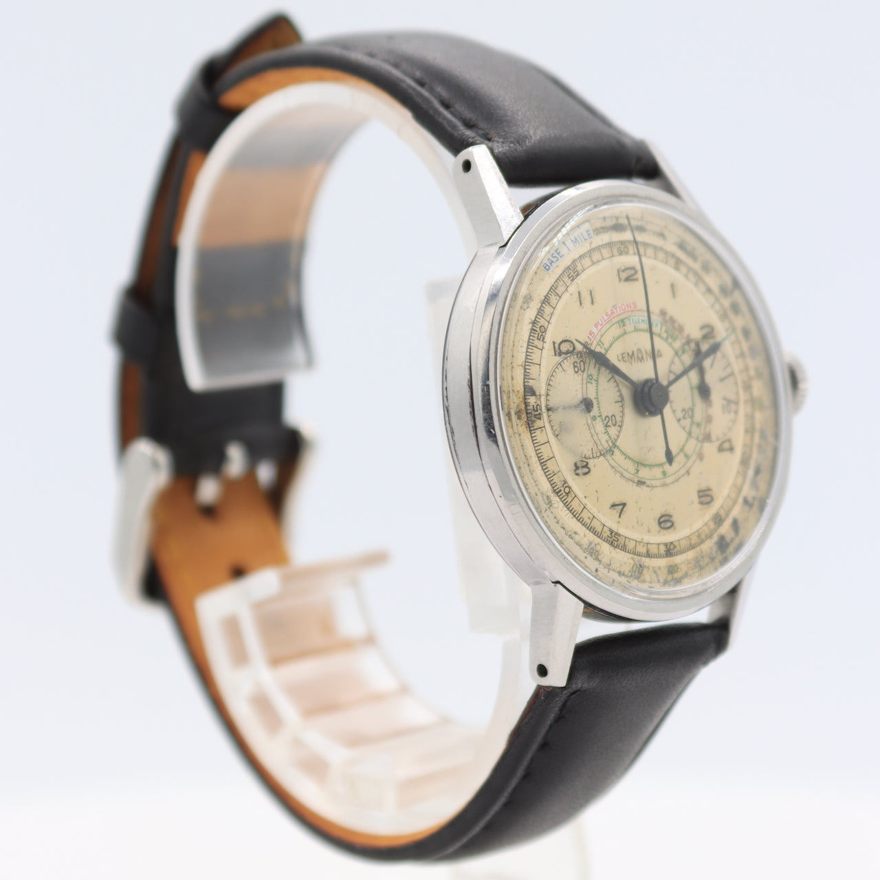 Vintage 35mm Lemania 3854 Military Men's Chronograph Wristwatch CH27 Steel