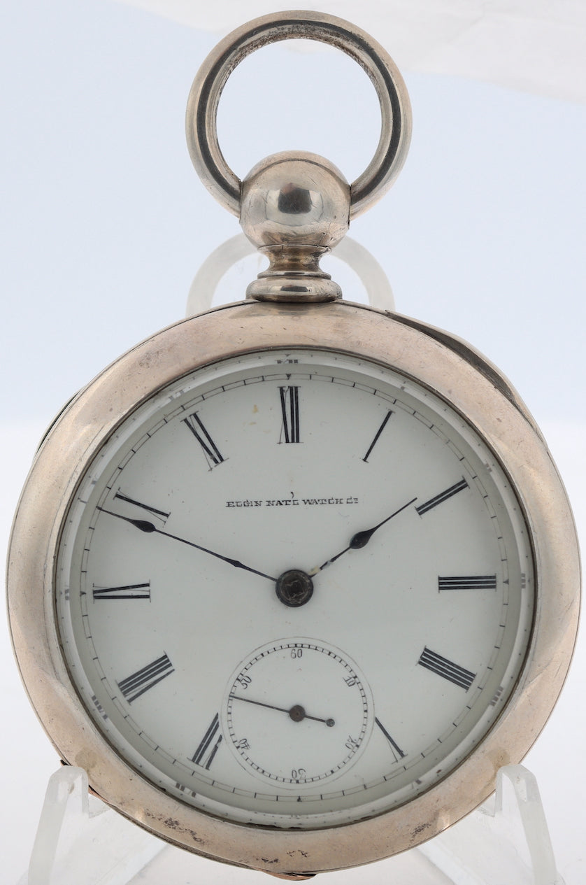 Antique 18s 1881 Elgin Shield 7 Jewel Key Pocket Watch 7 4oz Coin SilverUSA